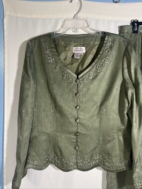 Adrianna Papell Olive Green Embroidered Button Front Jacket